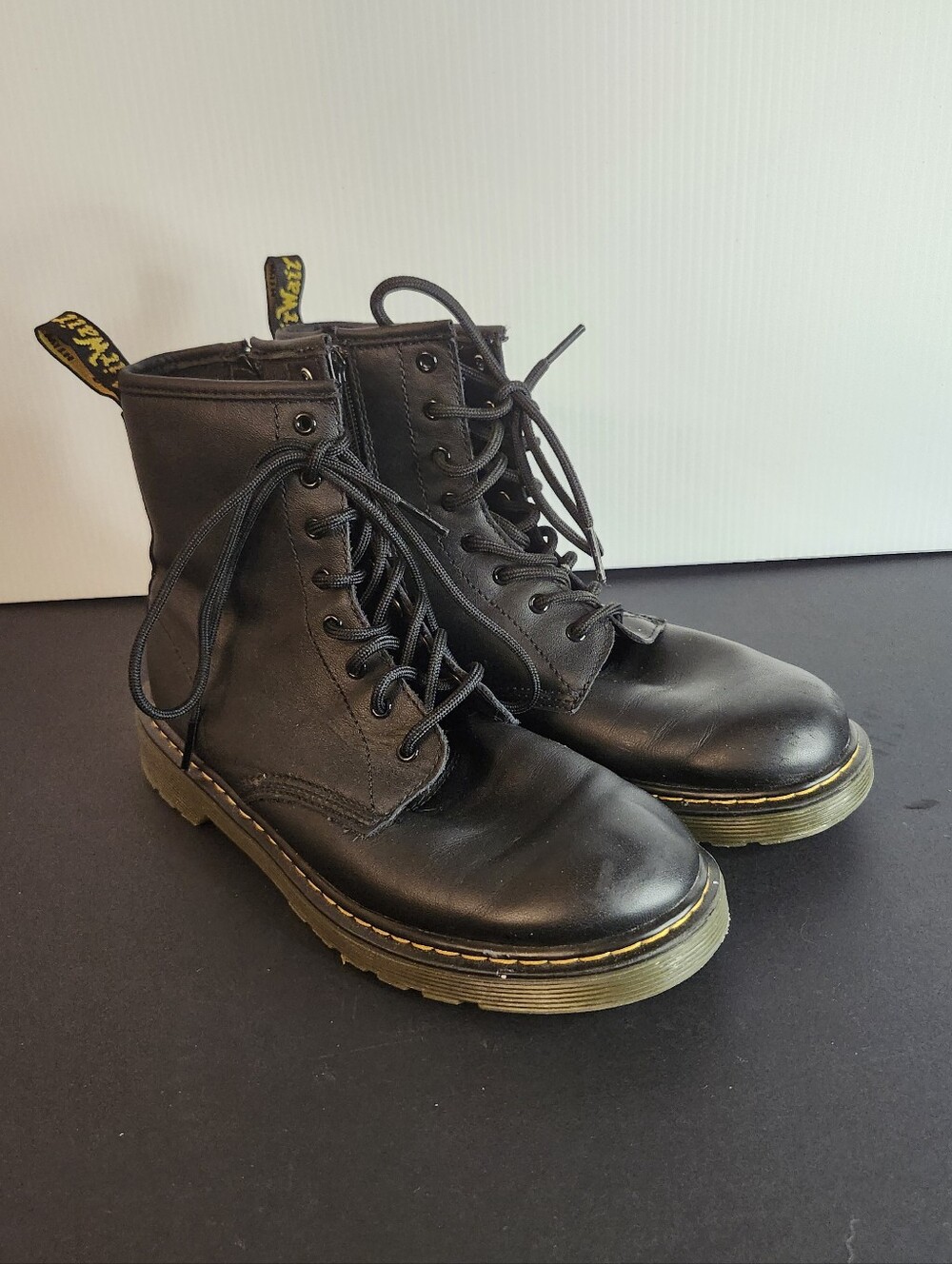 Dr. Martens Black Leather Lace-Up/Zipper Combat Boots
